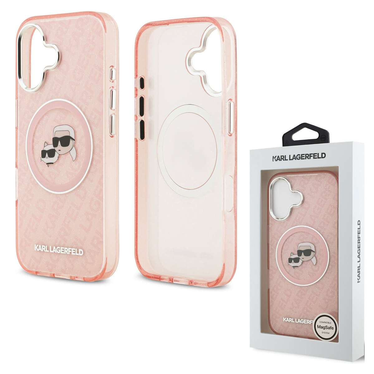 Back Case Magsafe Apple iPhone 17 Karl Lagerfeld IMLGlitter K&C Head Logo pink