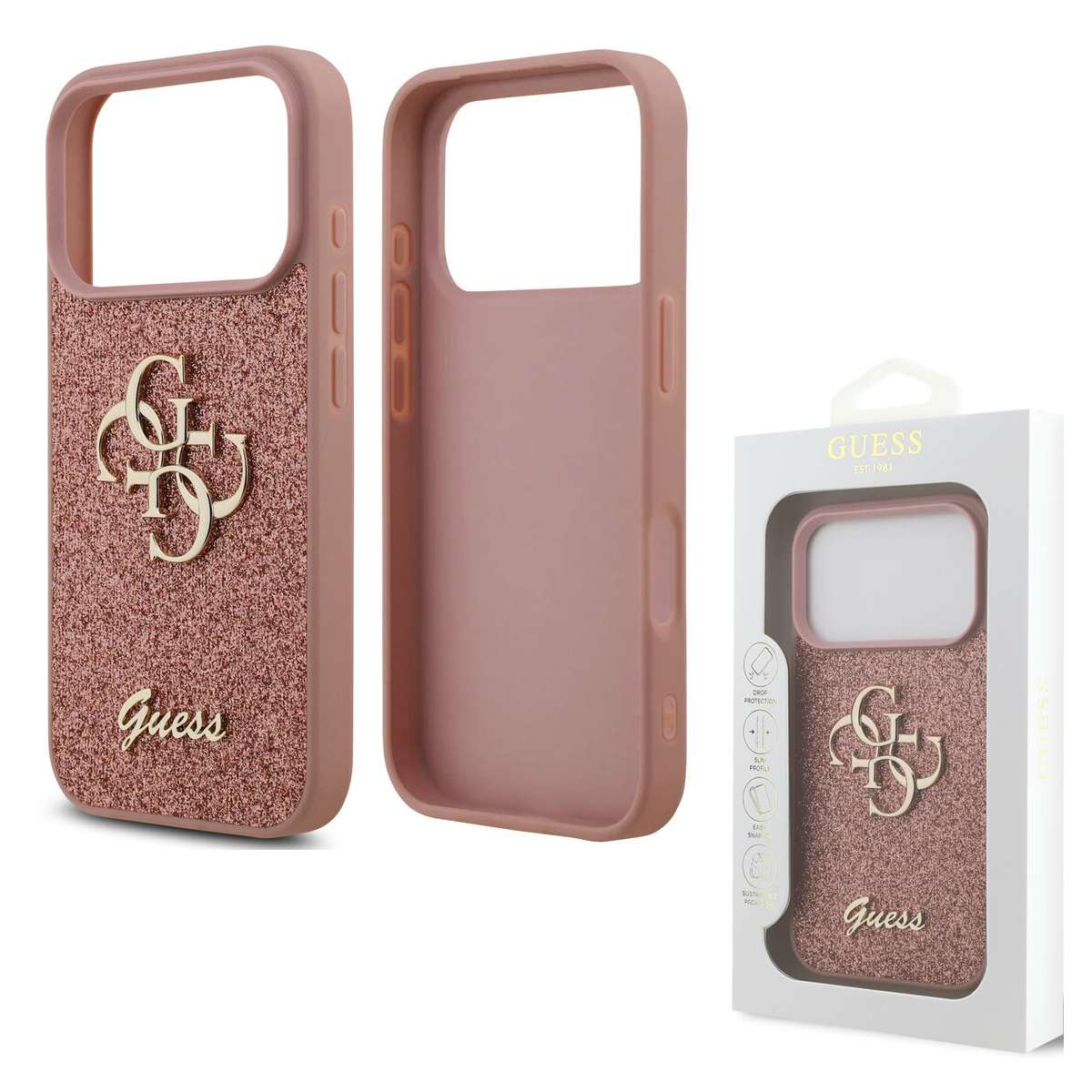 Back Case Apple iPhone 17 Pro Guess Big 4G Glitter pink