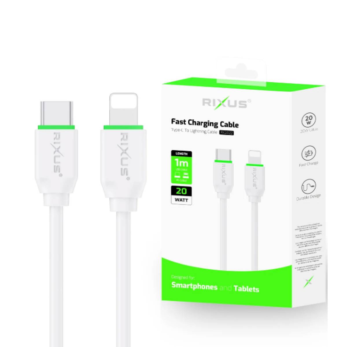 Cable USB-C to Lightning Rixus RX2022S 20W 1m white