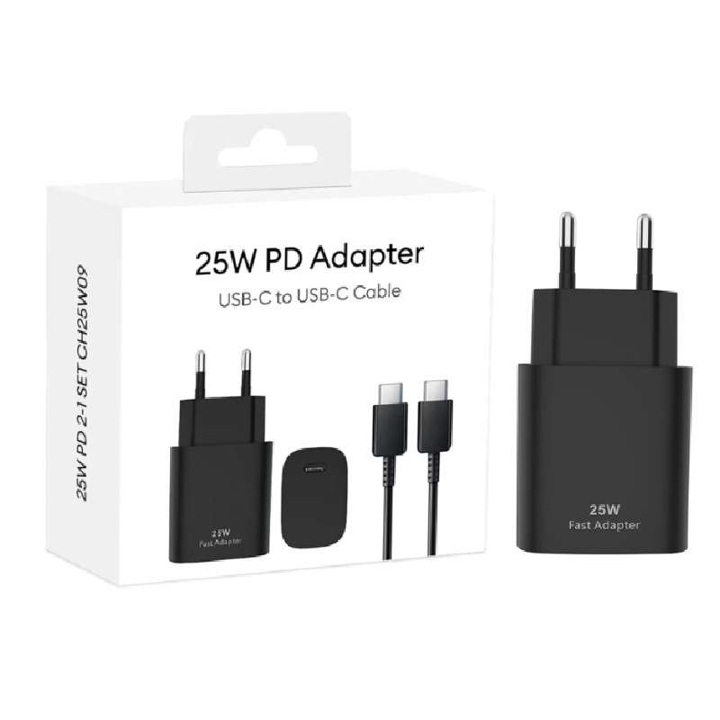 Charger USB-C with USB-C to USB-C Cable CH25W09 25W EU Pin black