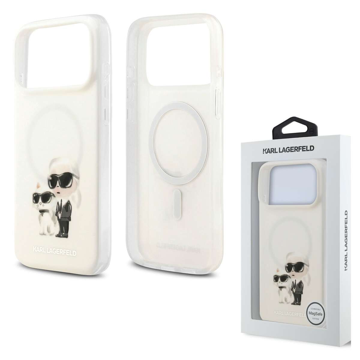 Back Case Magsafe Apple iPhone 17 Pro Max Karl Lagerfeld Aquarelle Karl & Choupette white