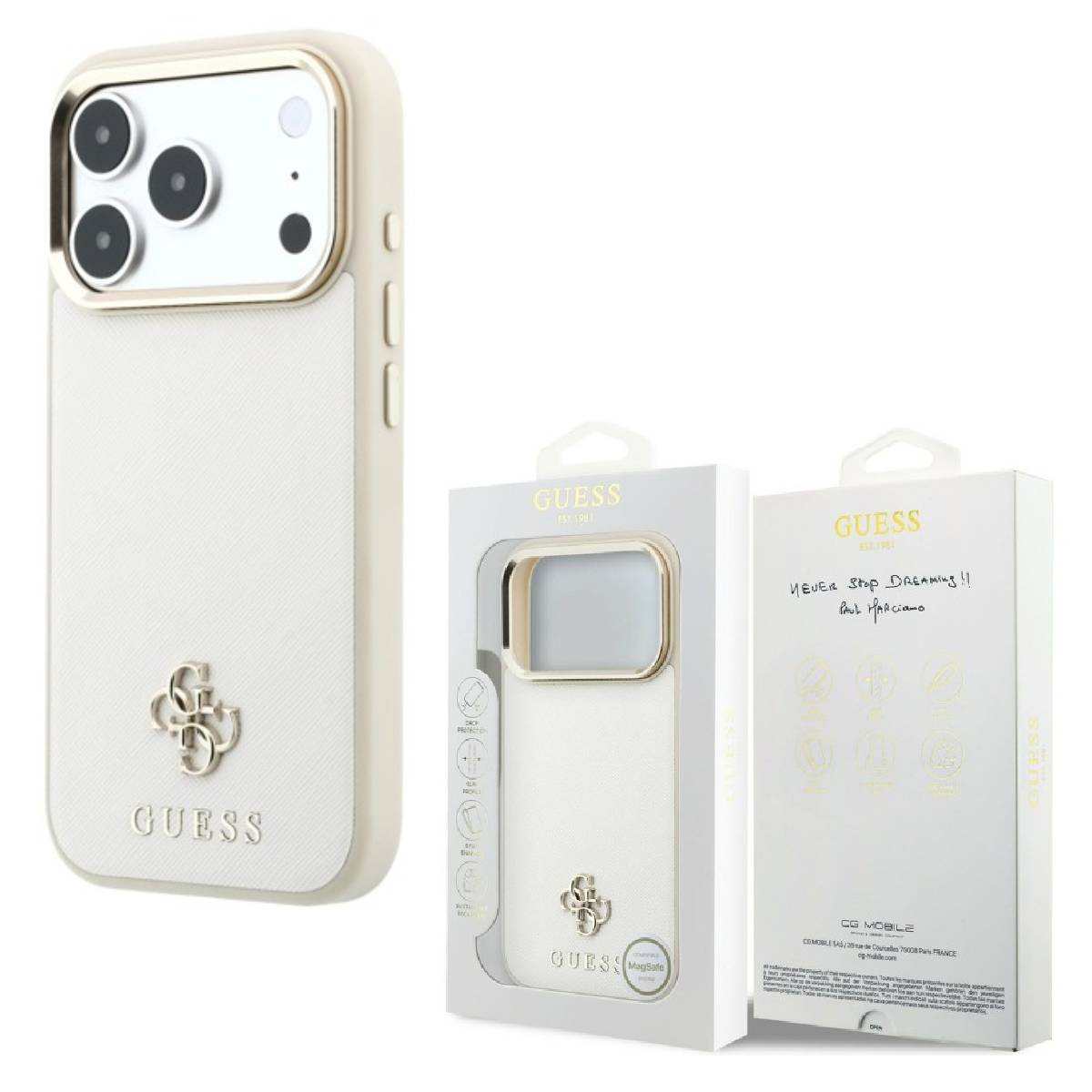 Back Case Magsafe Apple iPhone 18 Pro Max Guess Saffiano Small 4G Classic beige