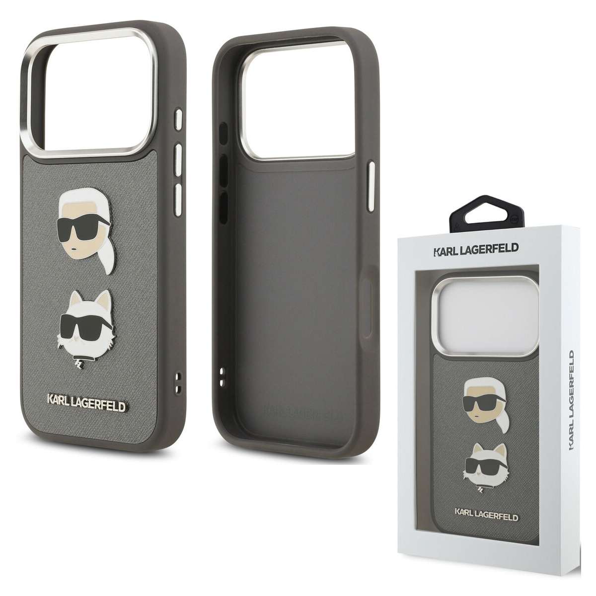Back Case Apple iPhone 17 Pro Karl Lagerfeld Grained K&C Heads Pins gray