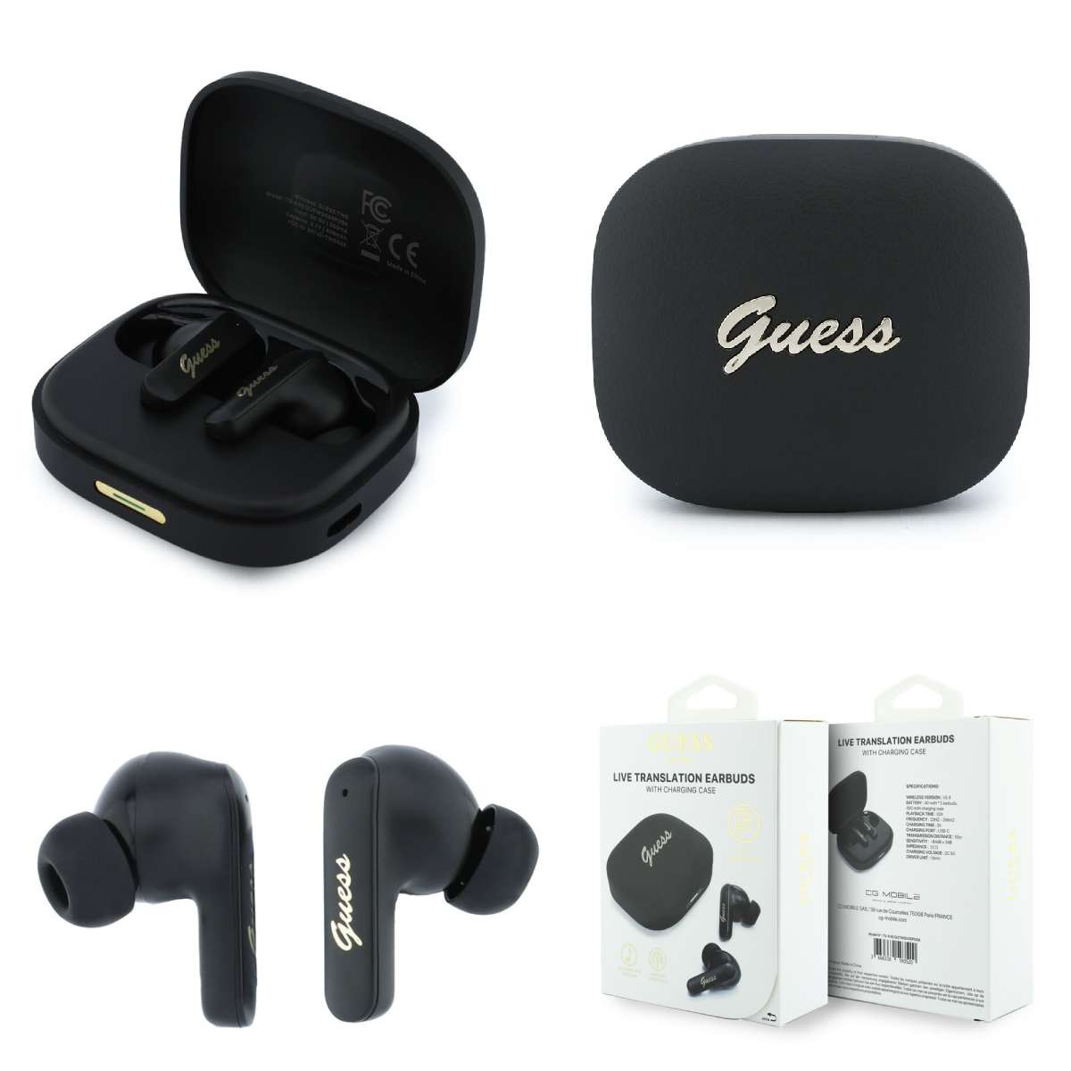 Earphone Guess with Script Metal Logo Wireless black