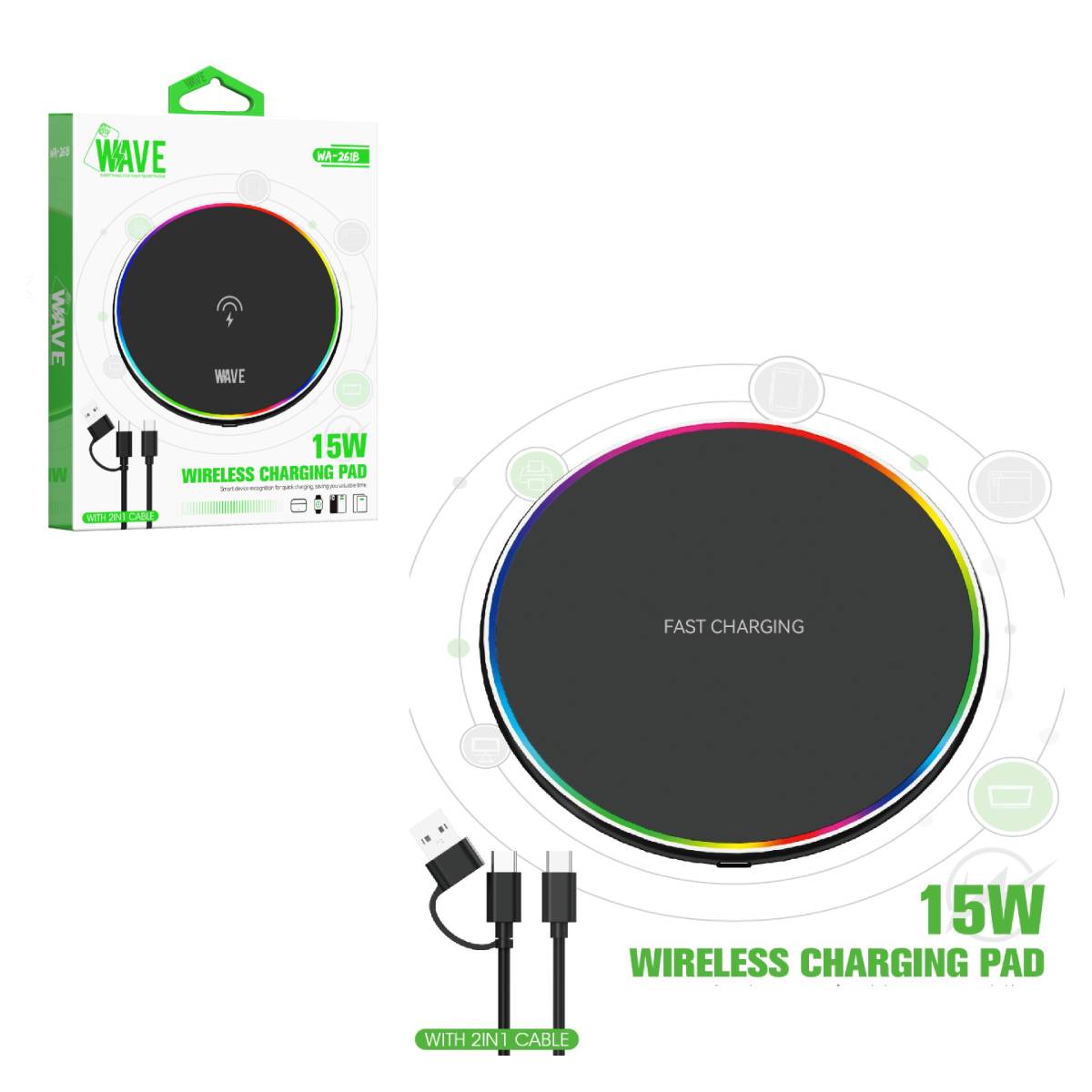 Wireless Charging Pad Wave WA-261W 15W black