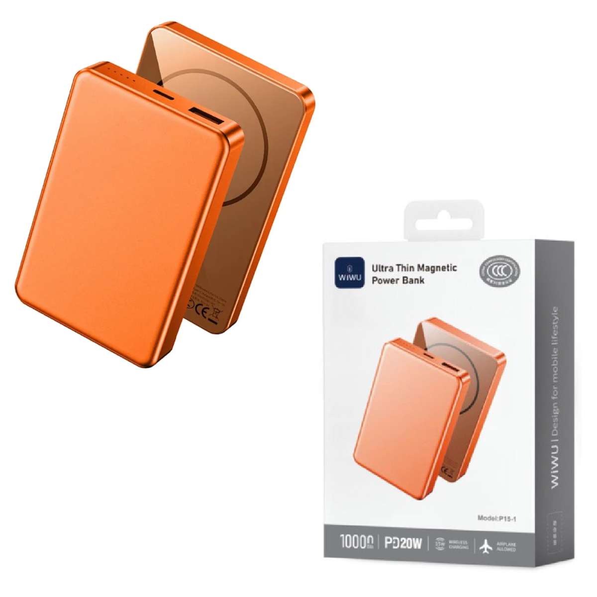 Power Bank USB-C/ USB Wiwu P15-1 Magsafe 15W 10000mAh orange