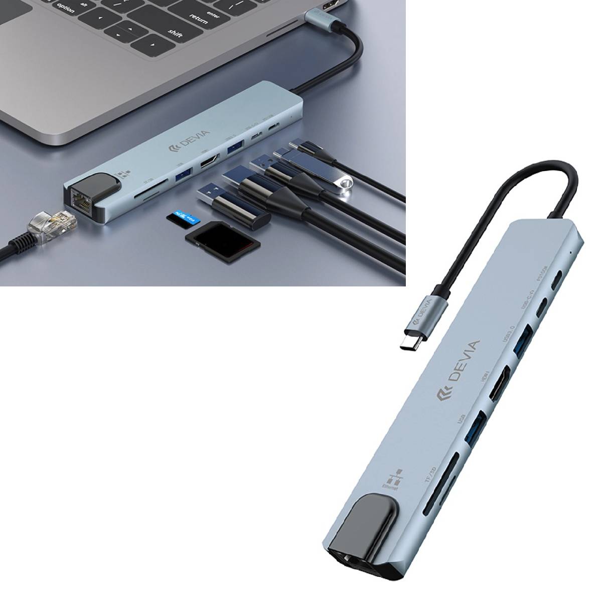 Adapter USB-C Devia Pro 8-in-1 gray