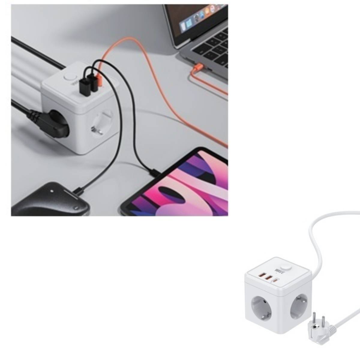 Power Socket Extension 3 Gang / Dual USB / USB-C Wave WA-434 20W white