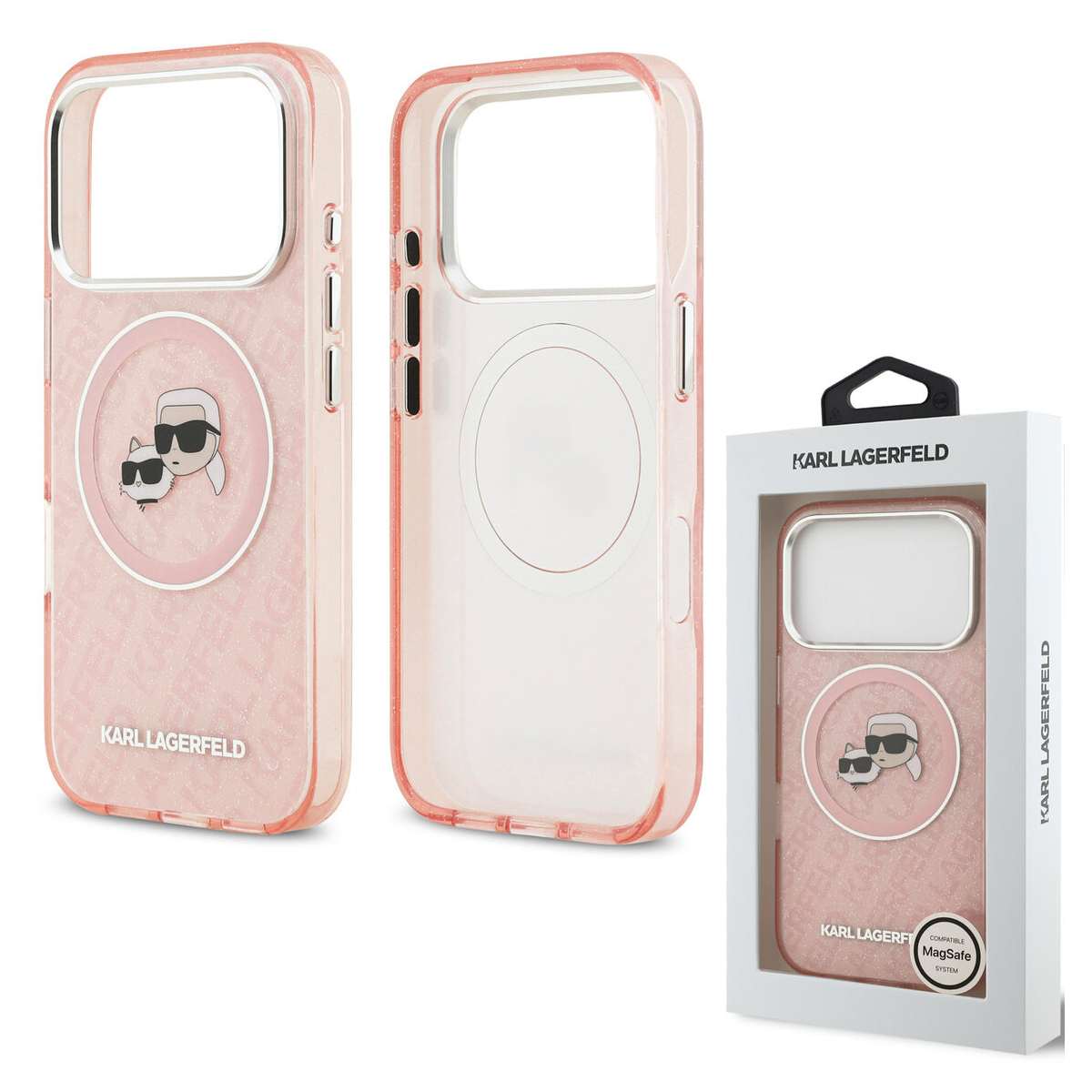 Back Case Magsafe Apple iPhone 17 Pro IML Glitter K&C Logo Heads Logo pink