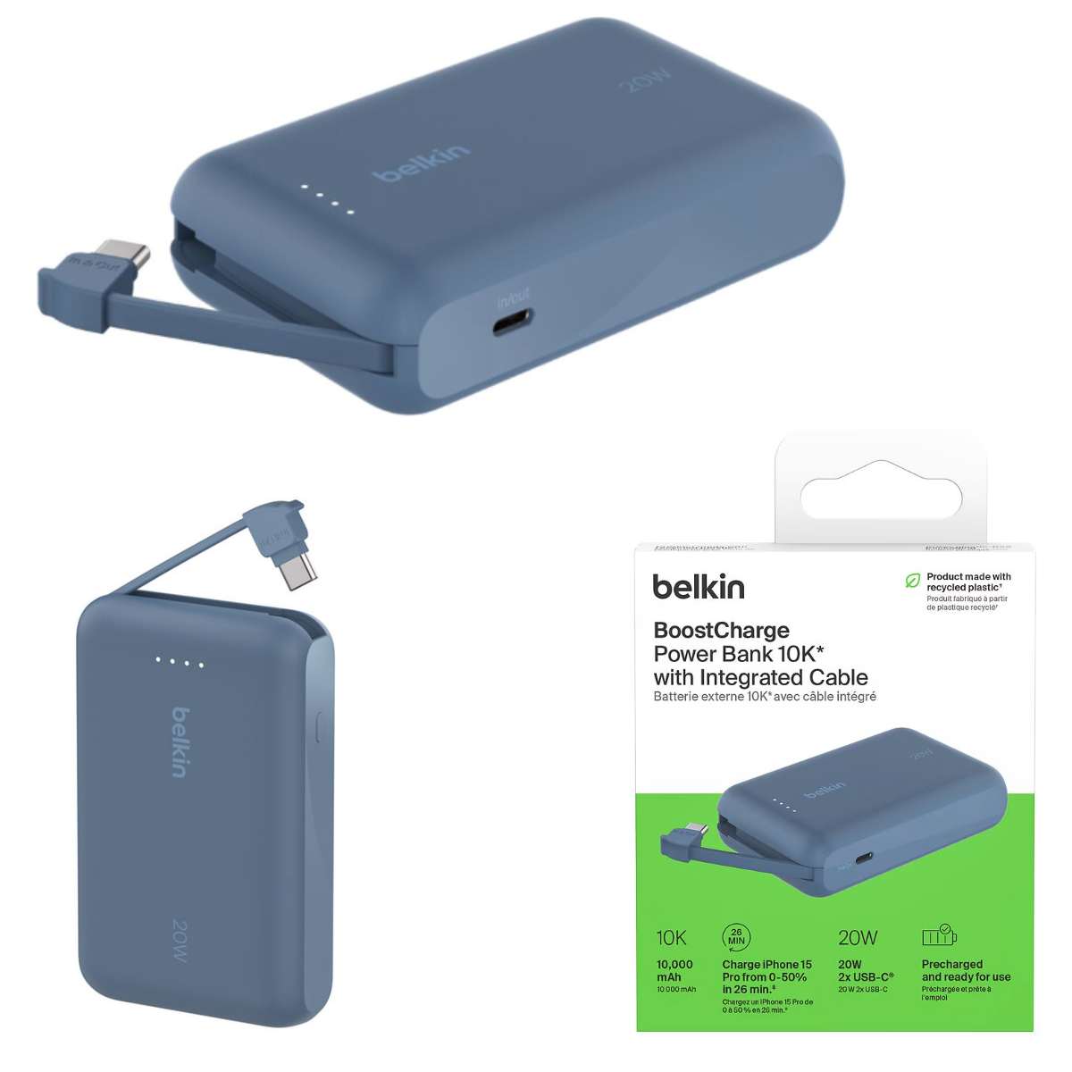 Power Bank Belkin 20W 10000mAh Integrated UBS-C / USB-C blue