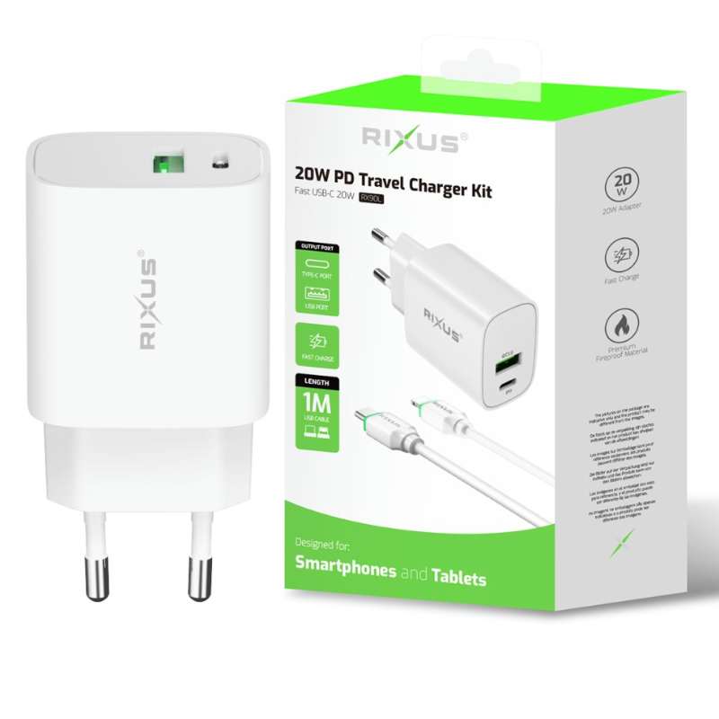 Charger USB / USB-C with USB-C to Lightning Rixus RX90L 20W white