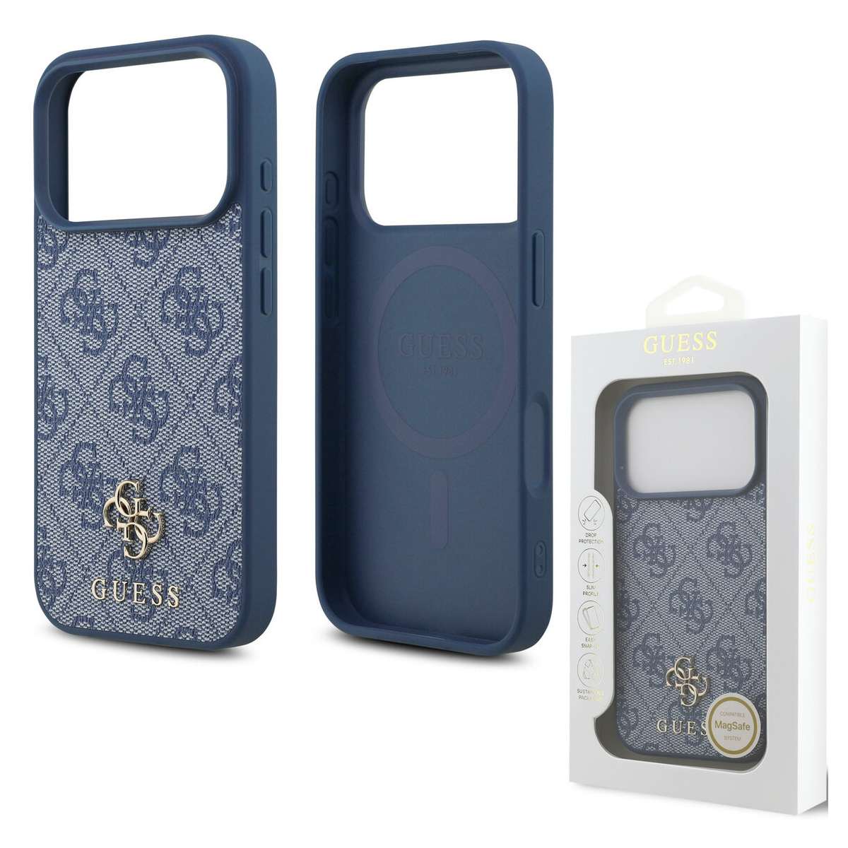 Back Case Magsafe Apple iPhone 17 Pro Guess Small 4G & Classic Metal Logo blue