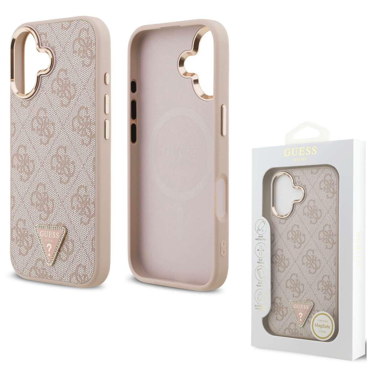 Back Case Magsafe Apple iPhone 17 Guess 4G Triangle Logo pink