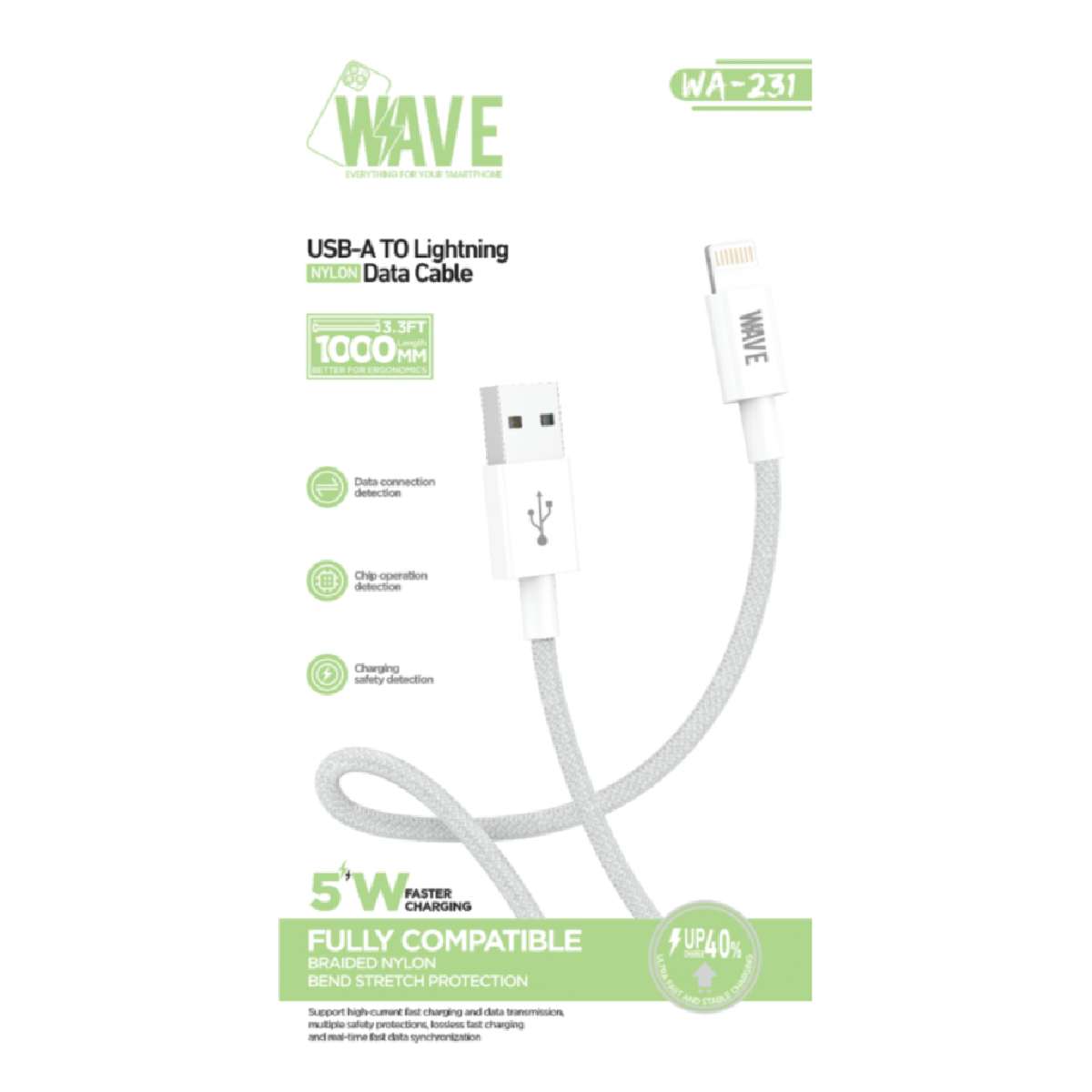 Cable USB to Lightning Braided Wave WA-231 1m white