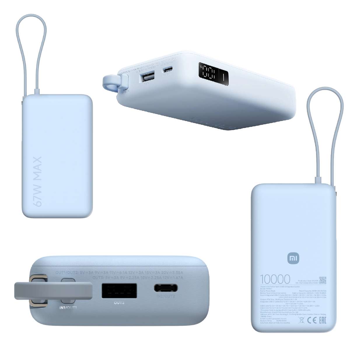 Power Bank Xiaomi 67W 10000mAh Integrated USB-C / USB-C / USB blue