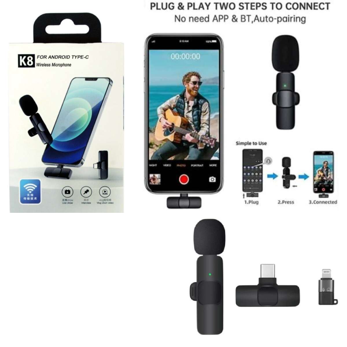 Microphone USB-C / Lightning K8 Wireless black