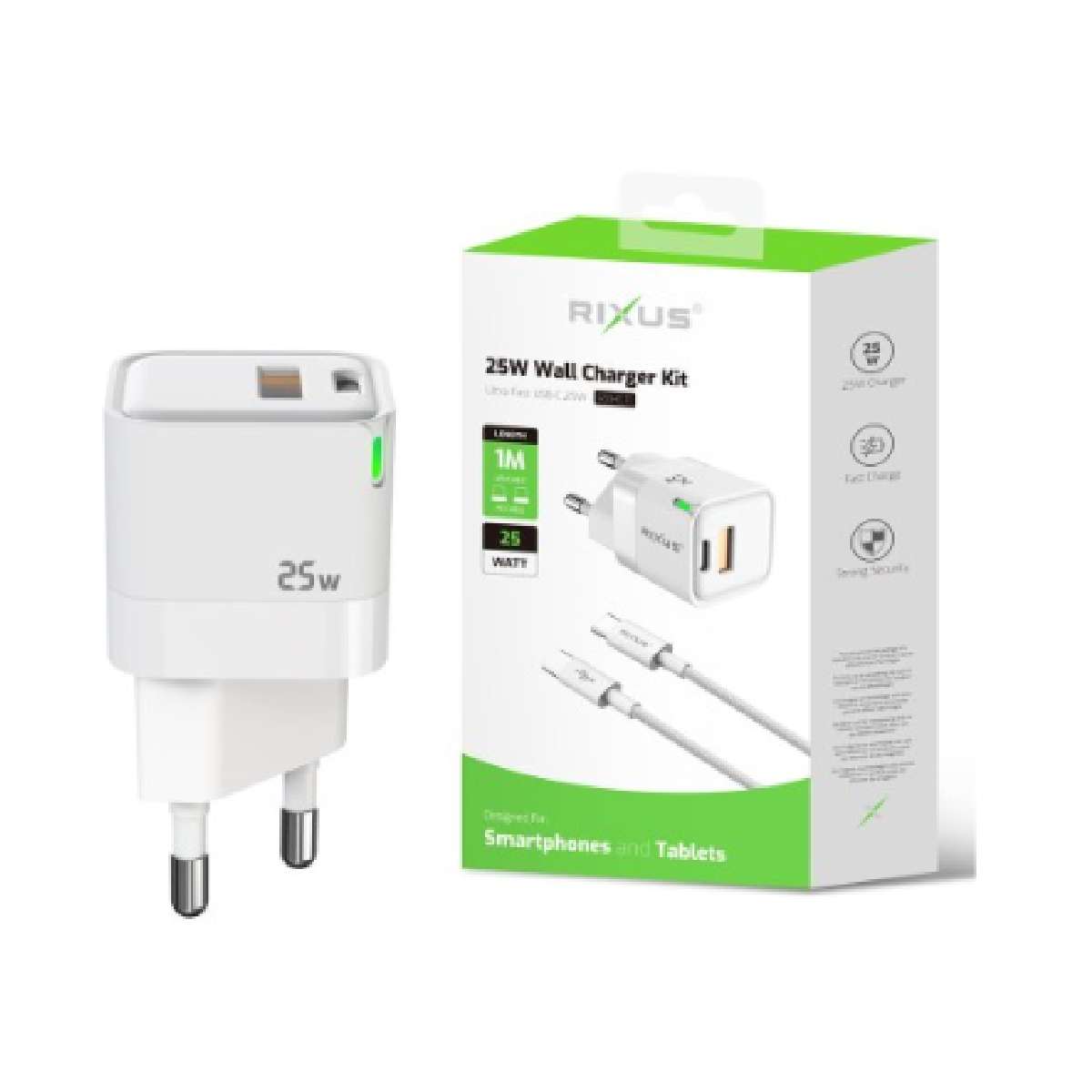 Charger USB / USB-C with USB-C to USB-C Cable Rixus RXHC11 25W EU white
