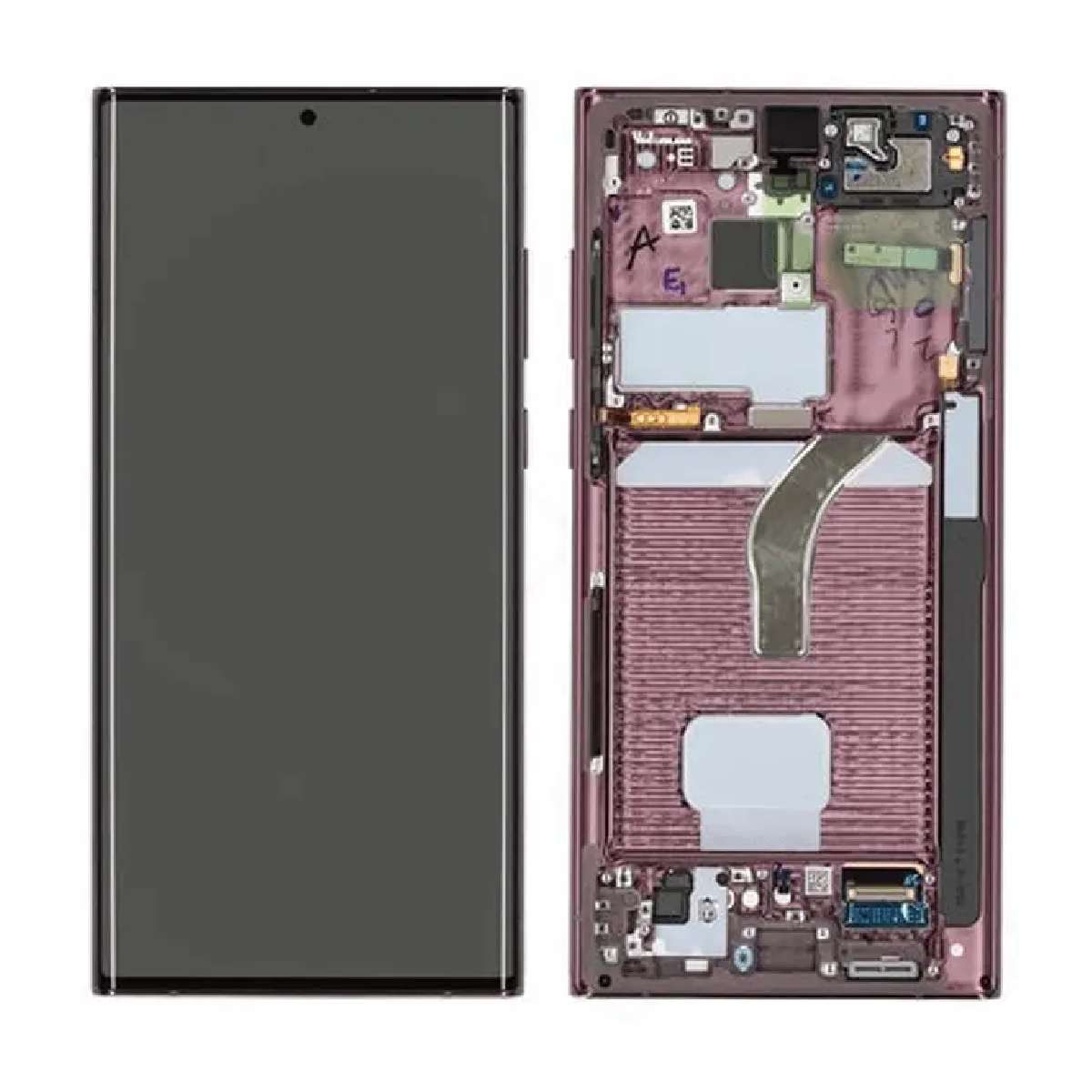 LCD Complete Frame Samsung S22 Ultra S908 burgundy (Original)