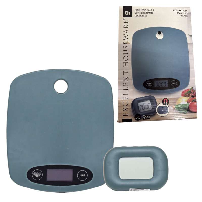 Excellent Houseware Kitchen Scale with Egg Timer blue