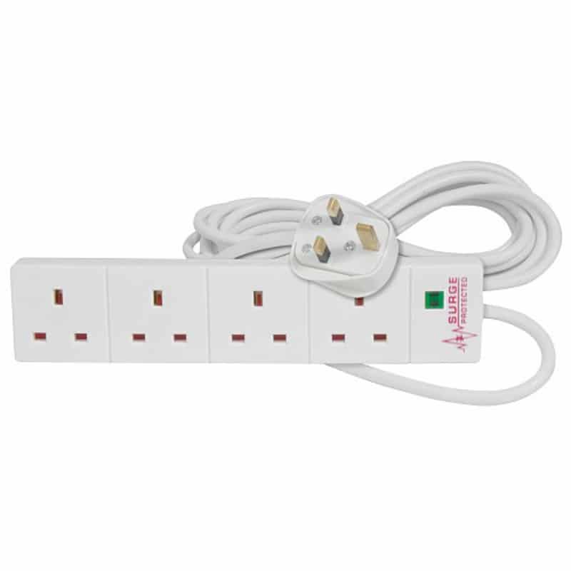 Mercury 4-Gang/2M Surge Protected Power Extension white