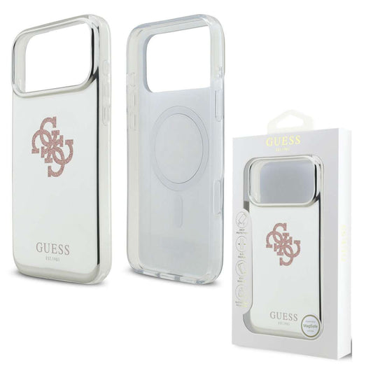 Back Case Magsafe Apple iPhone 17 Pro Max Guess Big 4G Glittern Logo pink white