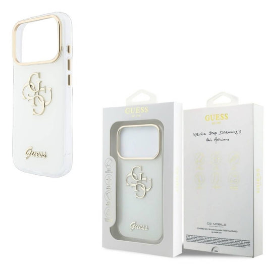 Back Case Apple iPhone 18 Pro Guess 4G Script Metal white