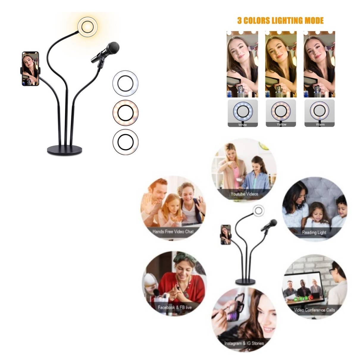 Professional Ring Lamp 3-in-1 Tripod