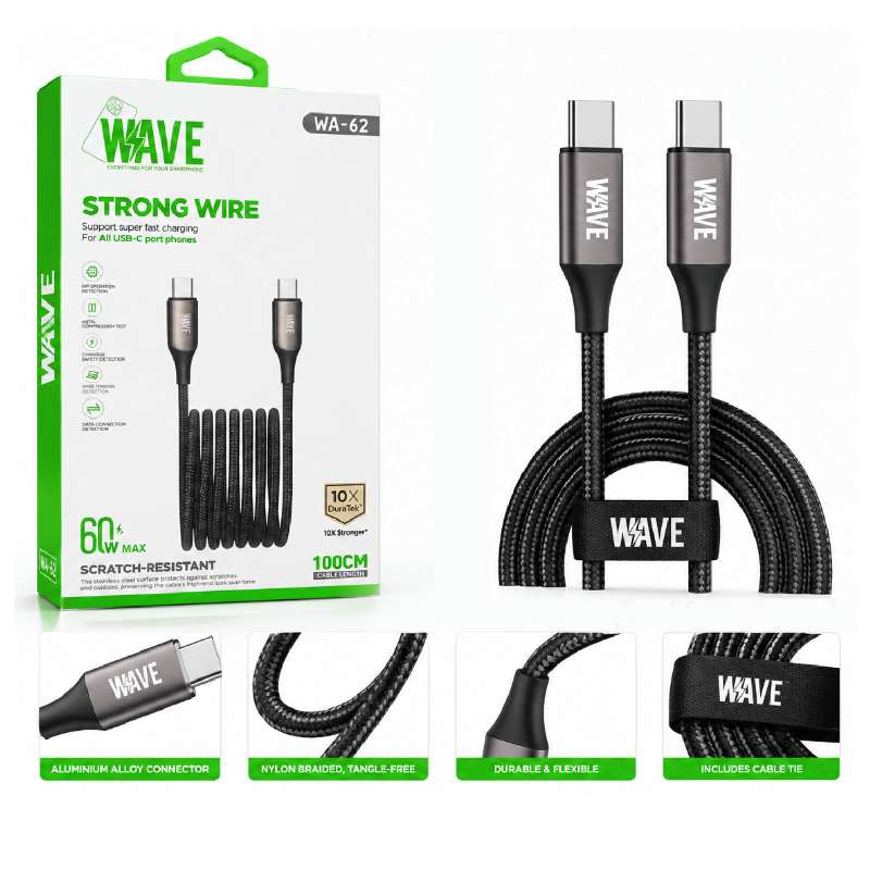 Cable Wave WA-62 USB-C to USB-C 60W 1m black