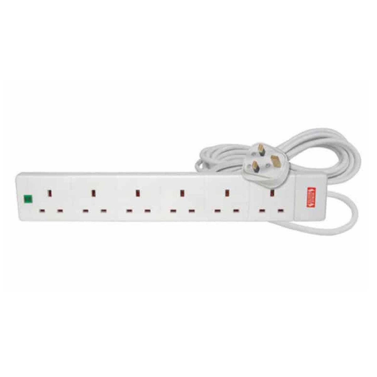 Power Socket Extension Mercury 6 Gang 2m UK white