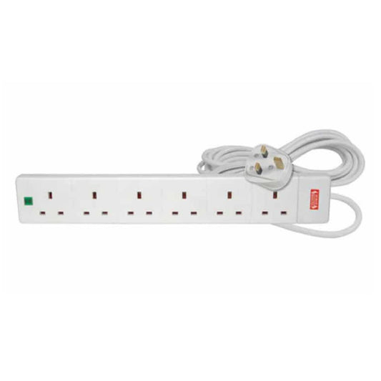 Power Socket Extension Mercury 6 Gang 2m UK white