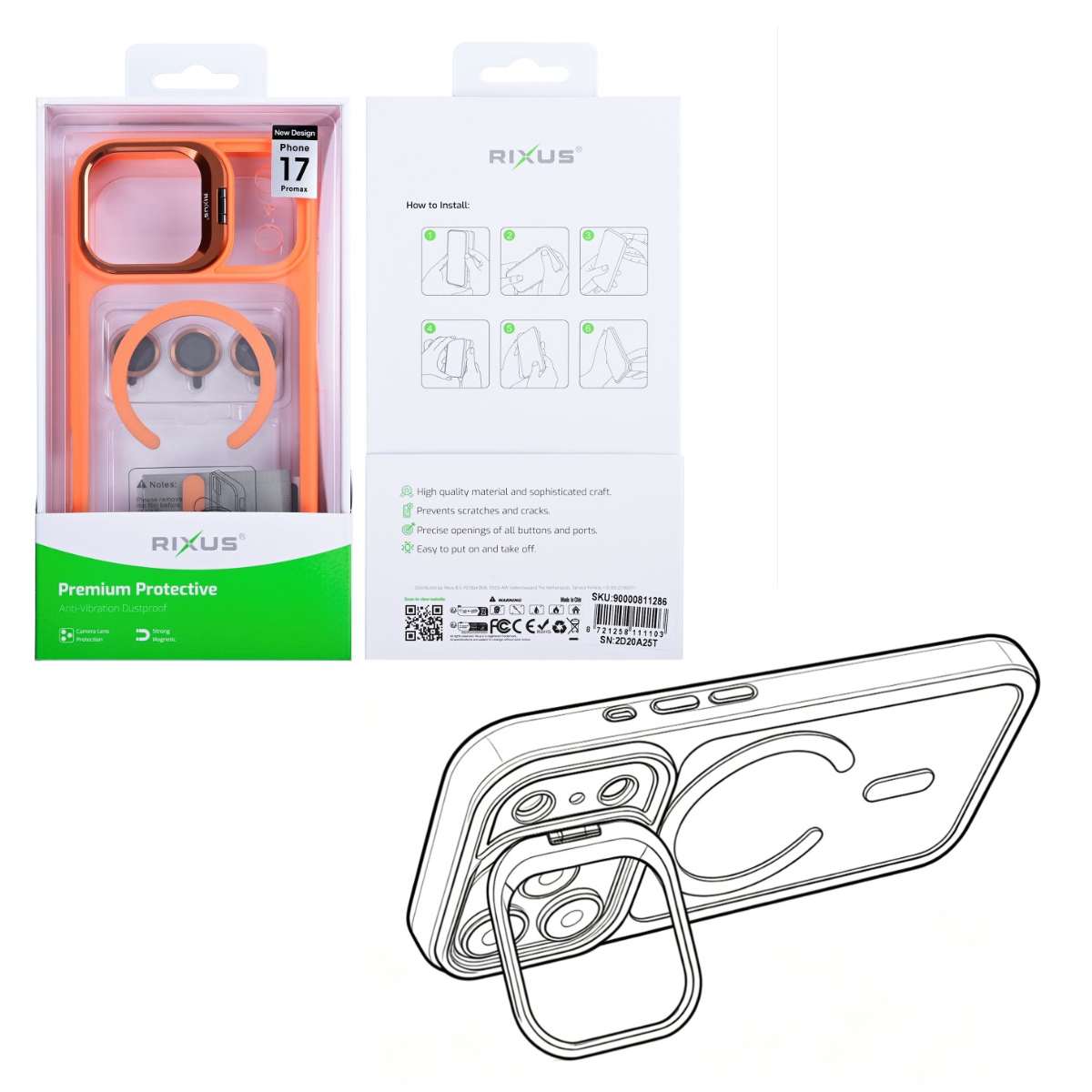 Back Case Magsafe Stand Rixus Apple iPhone 17 Pro Max orange