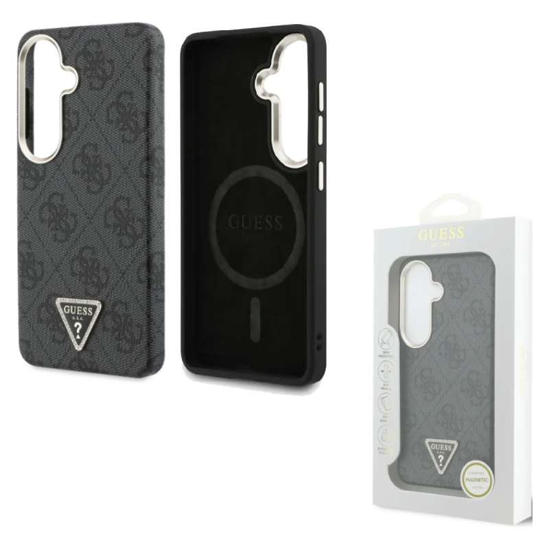 Back Case Magsafe Samsung S26 S942 Guess PU Leather 4G Strass Triangle Logo black