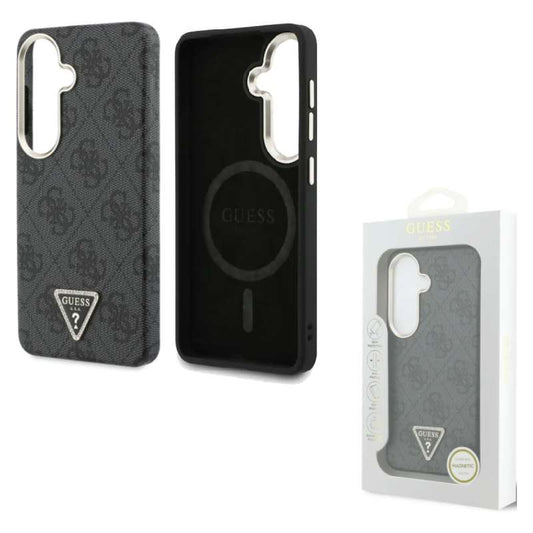 Back Case Magsafe Samsung S26 S942 Guess PU Leather 4G Strass Triangle Logo black