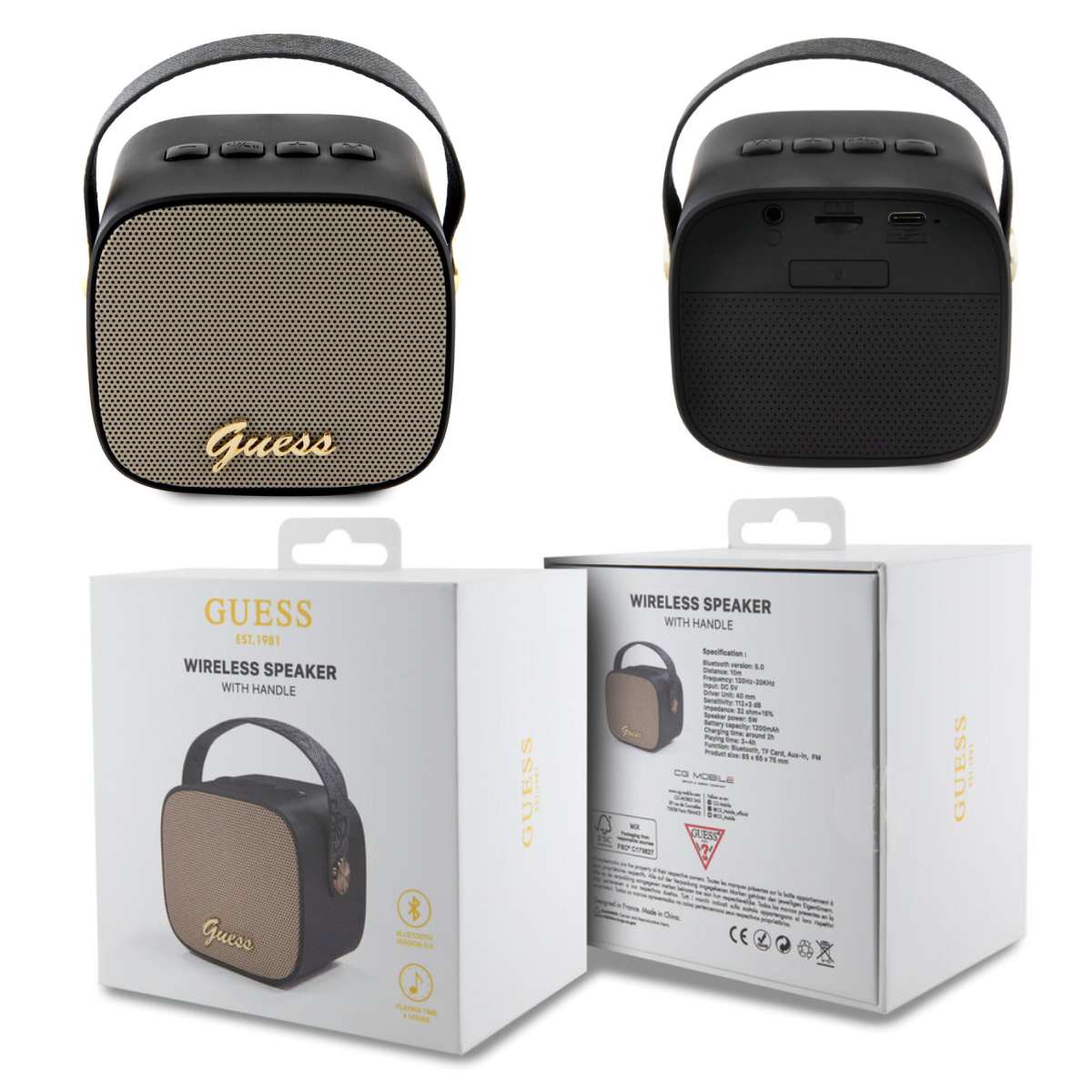 Speaker Guess Script Logo with PU Leather Handle Wireless black