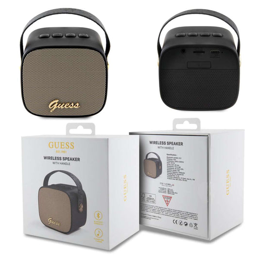 Speaker Guess Script Logo with PU Leather Handle Wireless black