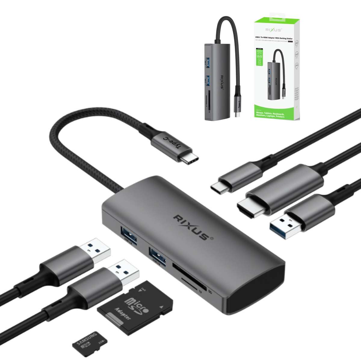 Adapter USB-C Rixus RXHU10 7-in-1 gray