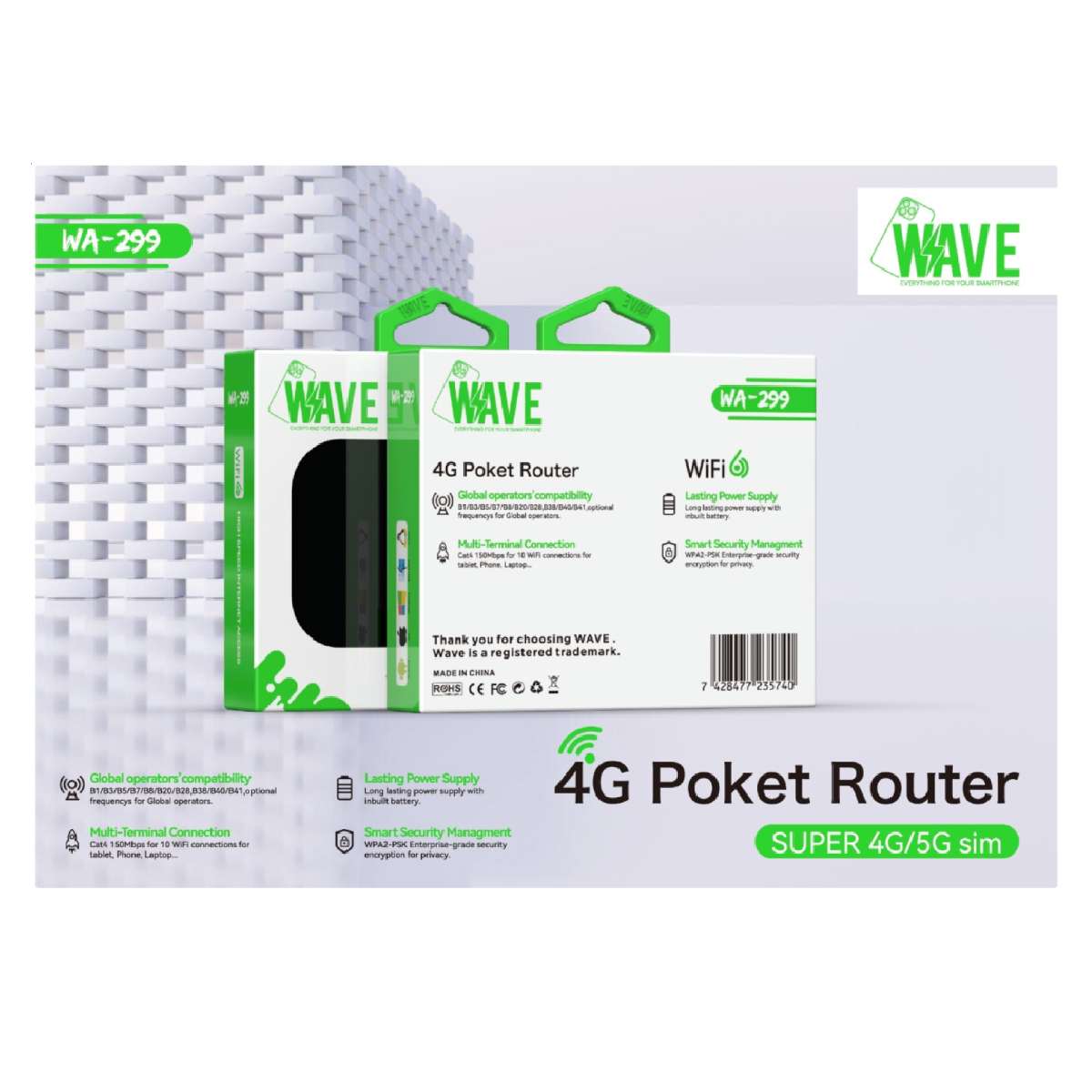 Pocket Router with Battery Wave WA-299 4G black