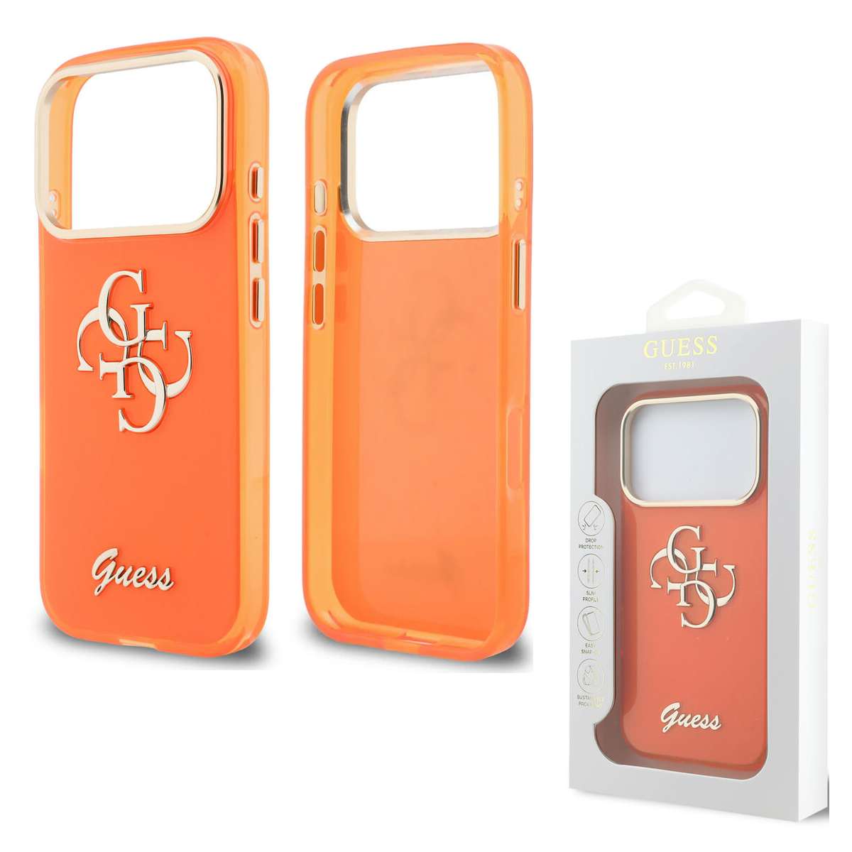 Back Case Apple iPhone 17 Pro Guess 4G Script Metal Logo orange
