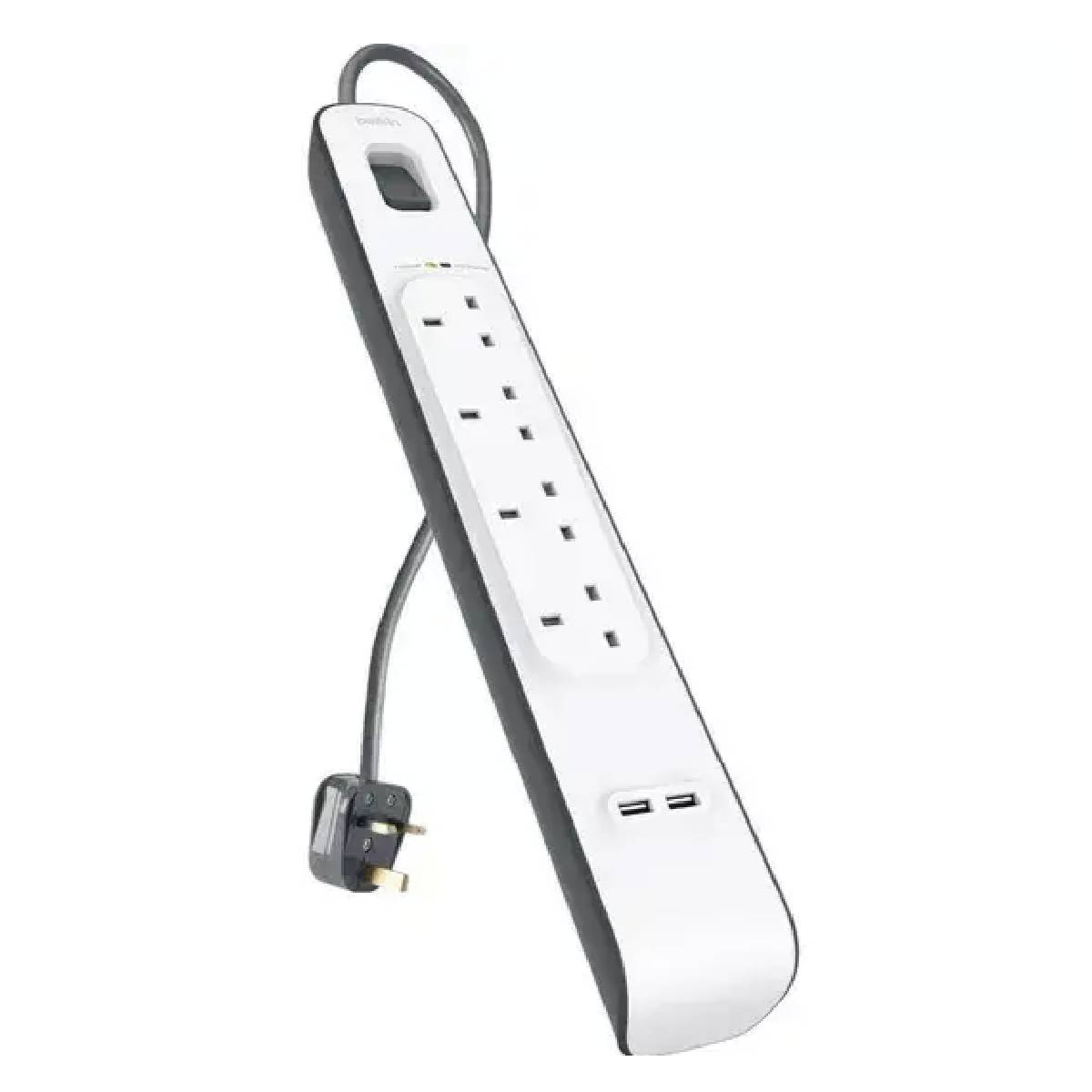 Power Socket Extension Belkin 4 Gang / Dual USB 2m UK white