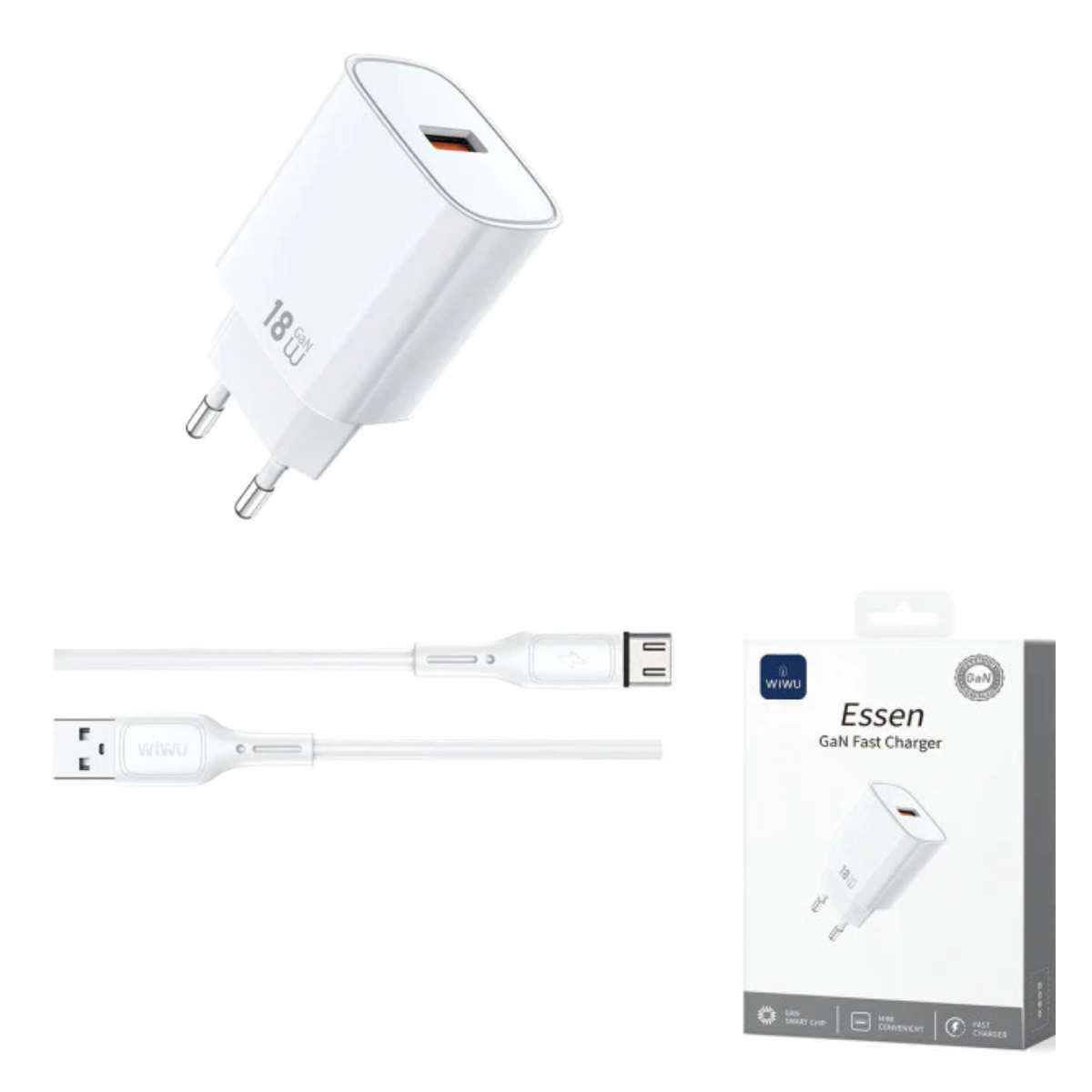 Charger USB-C with USB to USB-C Cable  Wiwu Wi-G006 18W EU white