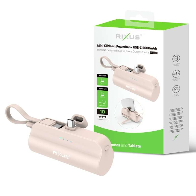 Power Bank USB-C Rixus RXPB98W Mini 5000mAh pink