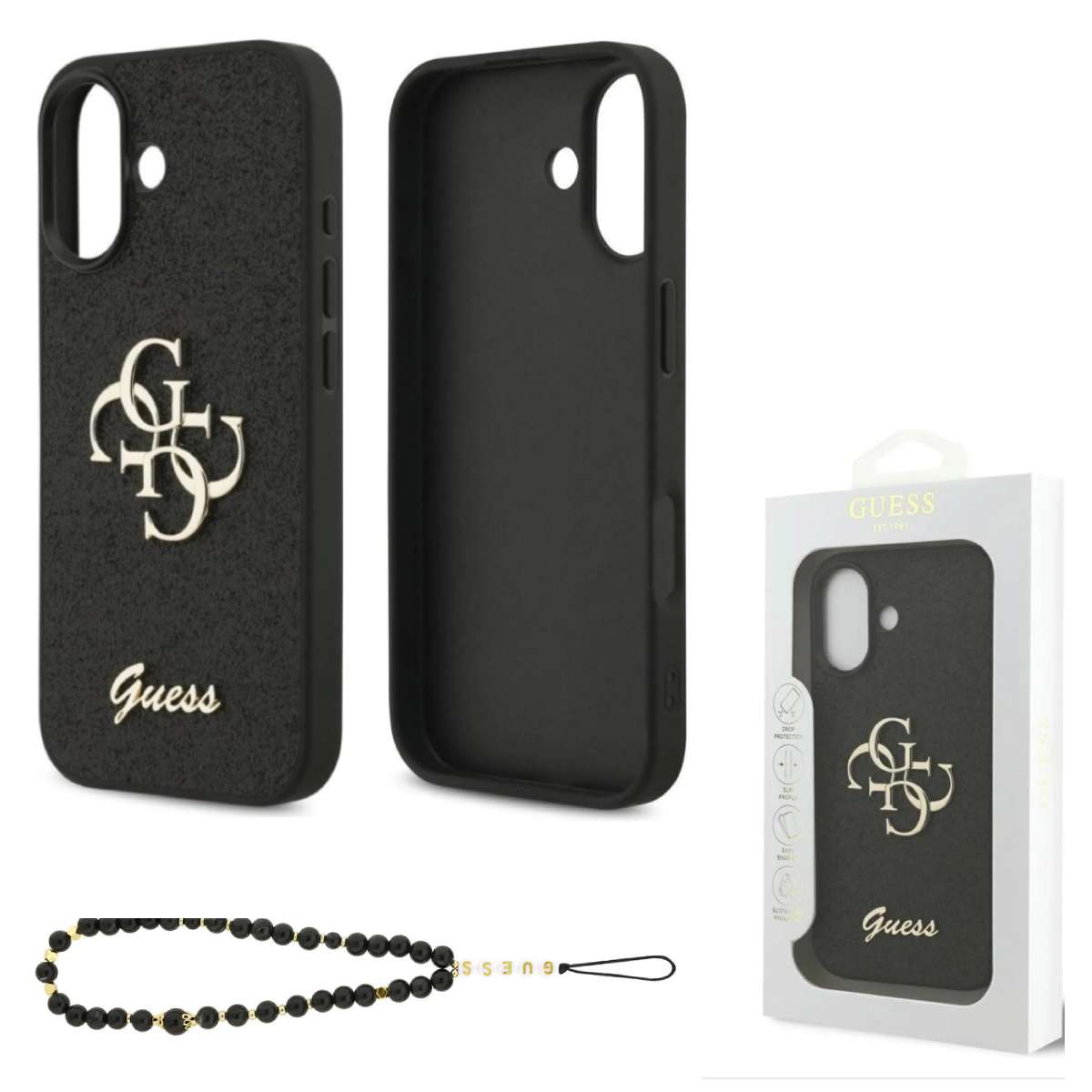 Back Case Apple iPhone 17 Guess Leather Classic 4G Logo with Strap black