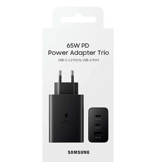 Φορτιστής Dual USB-C / USB Samsung Trio 65W EU Pin μαύρος