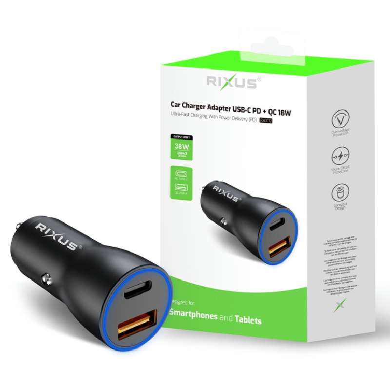 Car Charger Dual USB / USB-C Rixus RXCC12 38W EU black