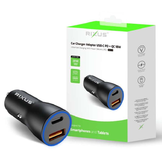 Car Charger Dual USB / USB-C Rixus RXCC12 38W EU black
