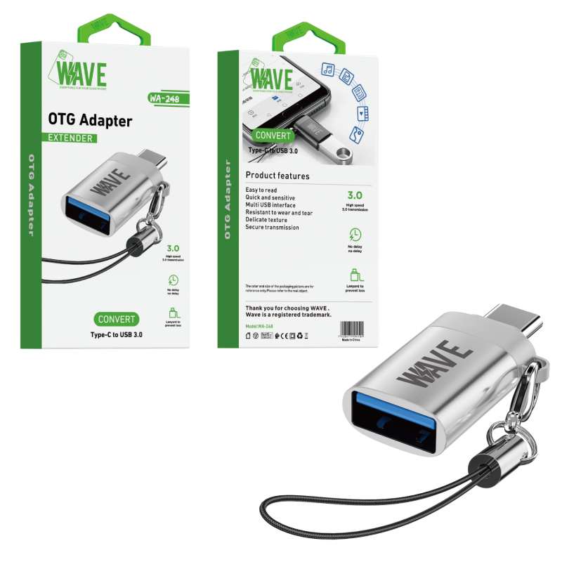 Adapter USB-C Male to USB Female Wave WA-248 silver