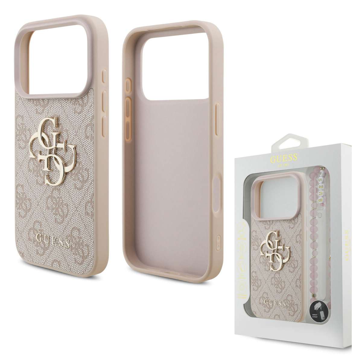 Back Case Magsafe Apple iPhone 17 Pro Guess 4G Classic Logo with Strap pink
