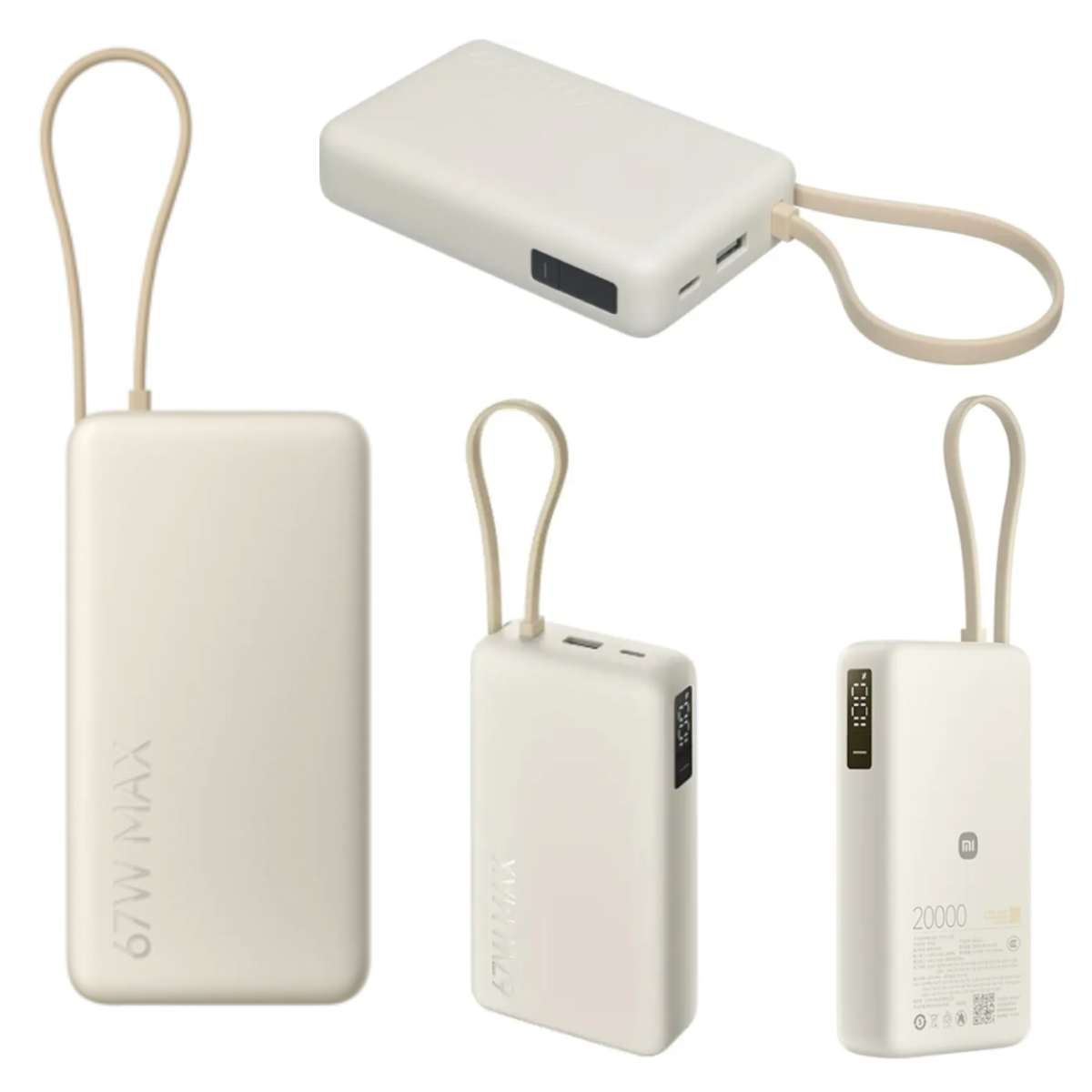 Power Bank Xiaomi 67W 20000mAh Integrated USB-C Cable tan