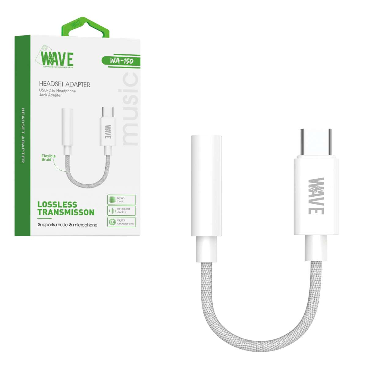 Adapter USB-C Male to 3.5mm Female Wave WA-150 11cm white