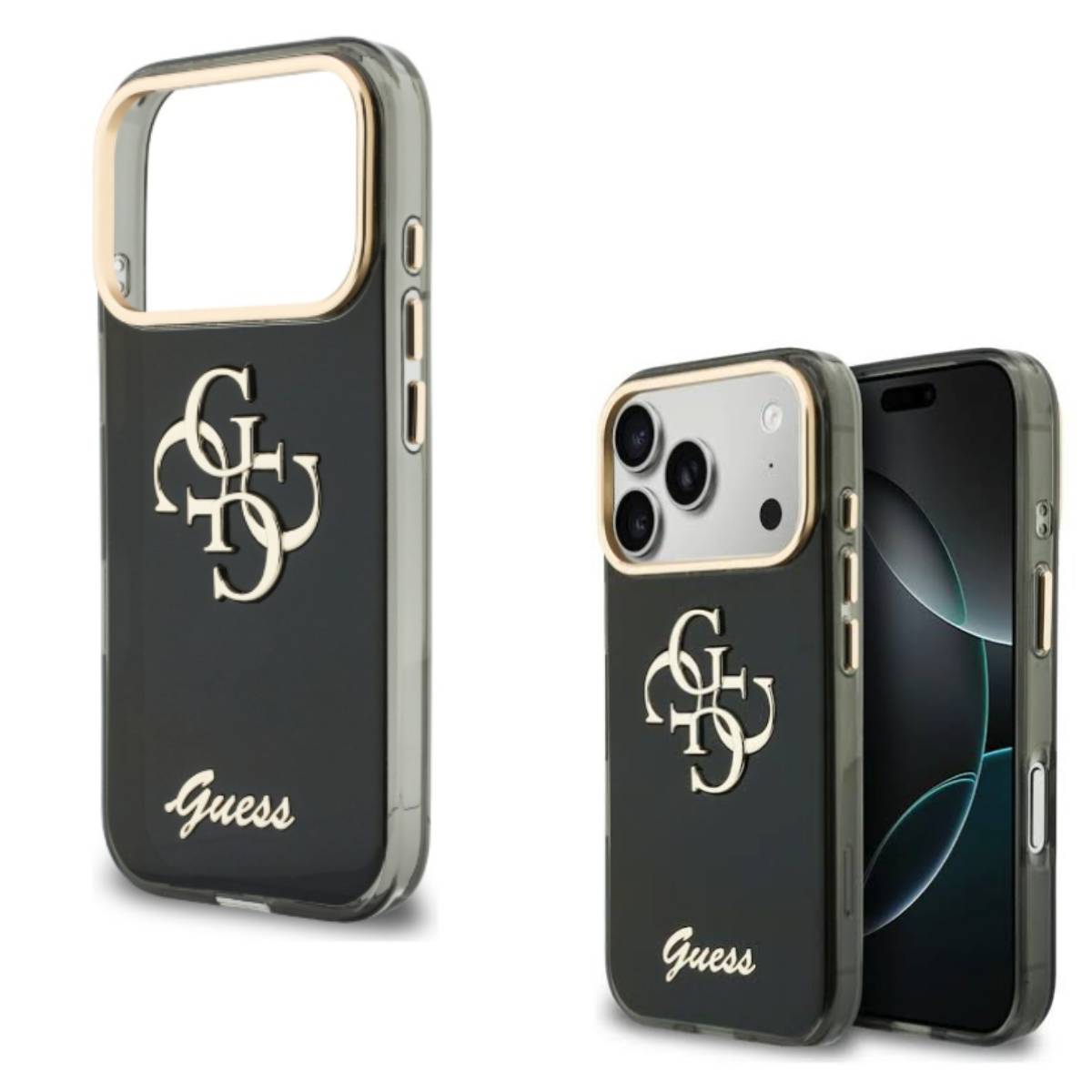 Back Case Apple iPhone 18 Pro Guess 4G Script Metal black